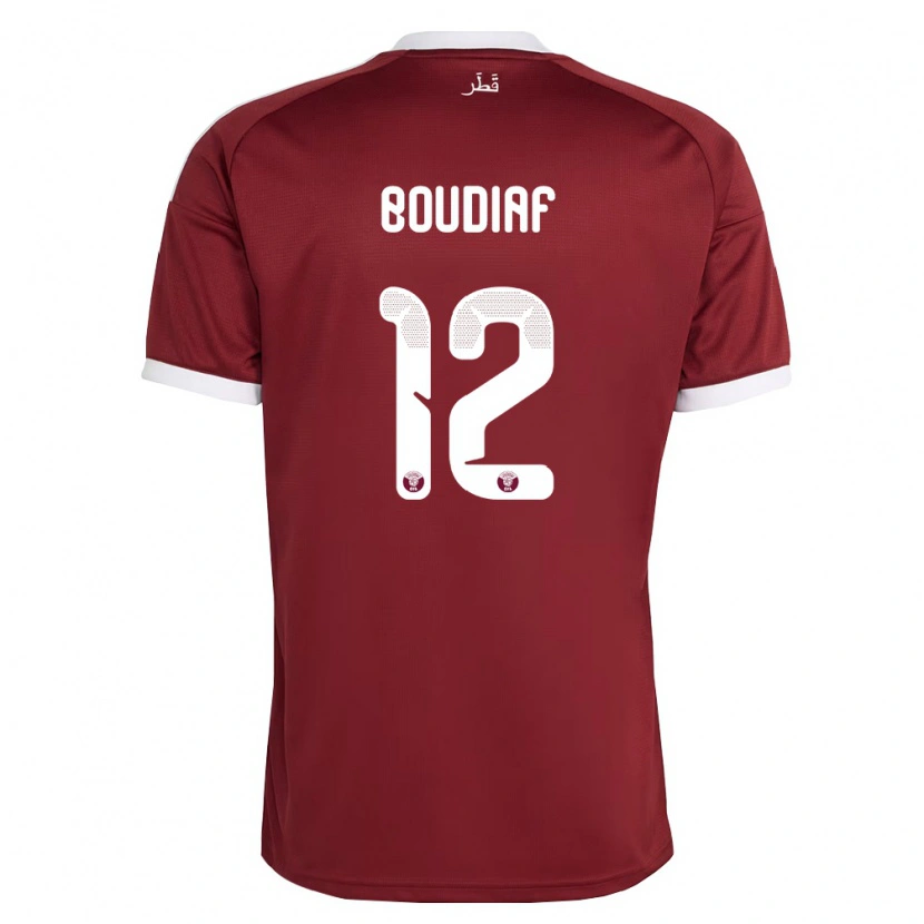 Danxen Women Qatar Karim Boudiaf #12 Red Burgundy White Home Jersey 26-28 T-Shirt
