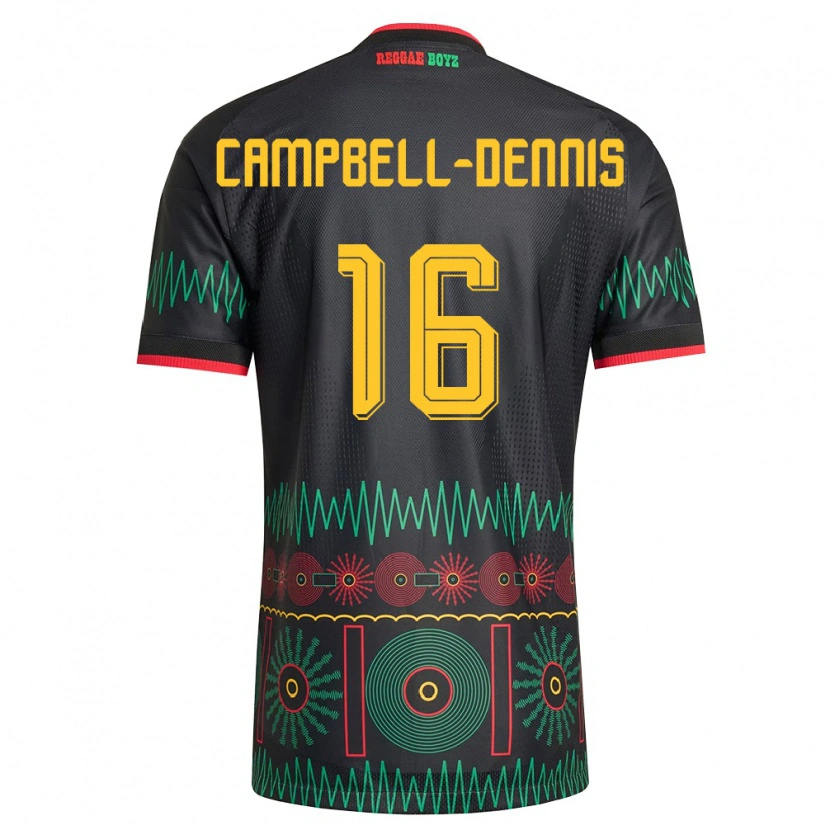 Danxen Women Jamaica Raequan Campbell-Dennis #16 Black Red Yellow Away Jersey 26-28 T-Shirt