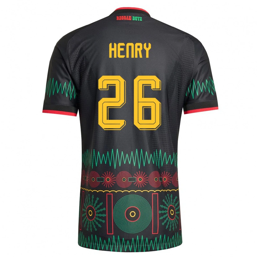 Danxen Women Jamaica Rico Henry #26 Black Red Yellow Away Jersey 26-28 T-Shirt