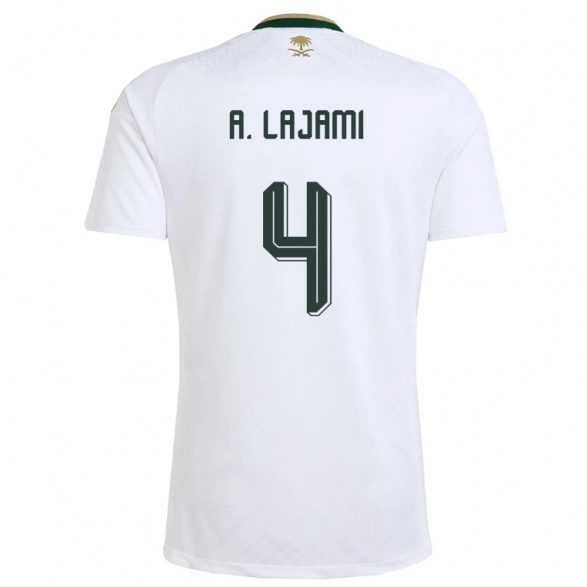 Danxen Women Saudi Arabia Ali Lajami #4 White Green Gold Away Jersey 26-28 T-Shirt