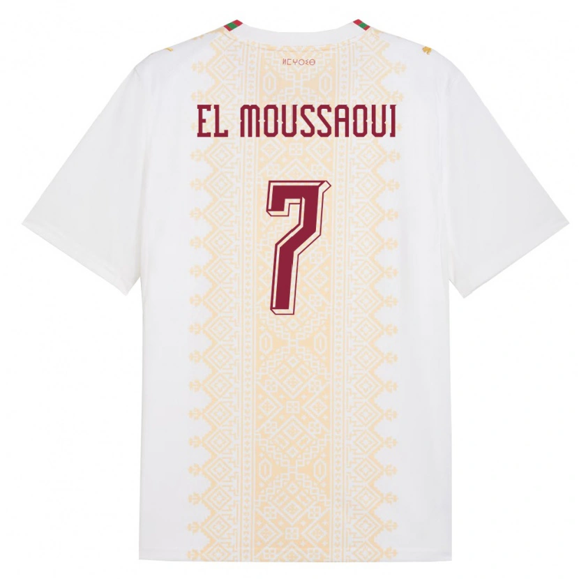 Danxen Women Morocco Hamza El Moussaoui #7 White Gold Red Away Jersey 26-28 T-Shirt