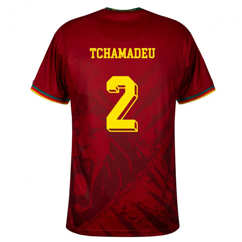 Danxen Women Cameroon Junior Tchamadeu #2 Deep Red Green Yellow Away Jersey 26-28 T-Shirt