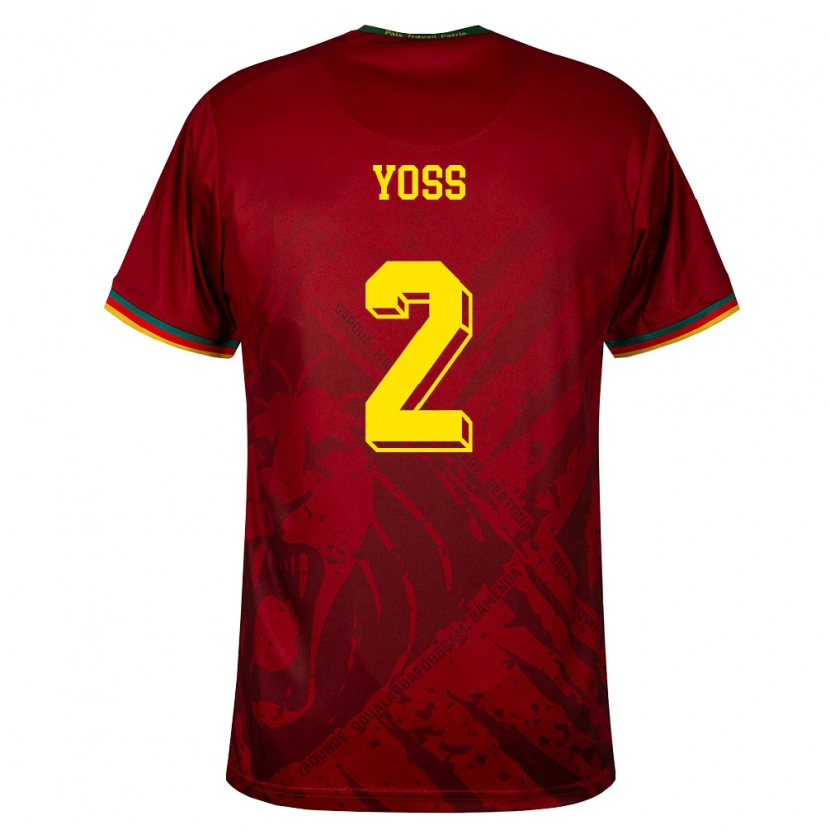 Danxen Women Cameroon Marc René Bandeleck Yoss #2 Deep Red Green Yellow Away Jersey 26-28 T-Shirt
