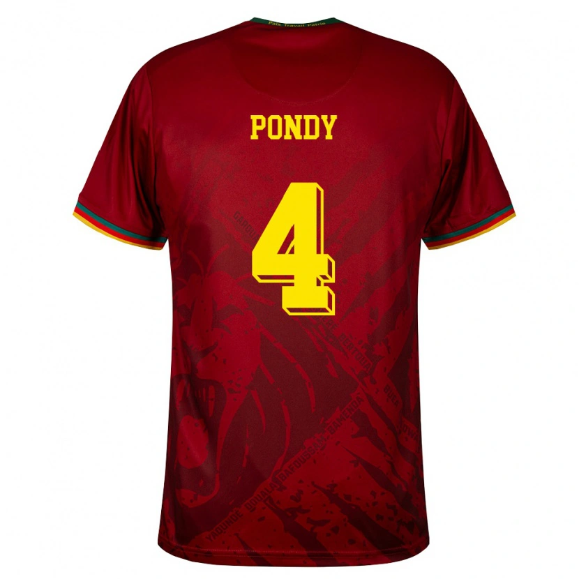 Danxen Women Cameroon Chris Pondy #4 Deep Red Green Yellow Away Jersey 26-28 T-Shirt