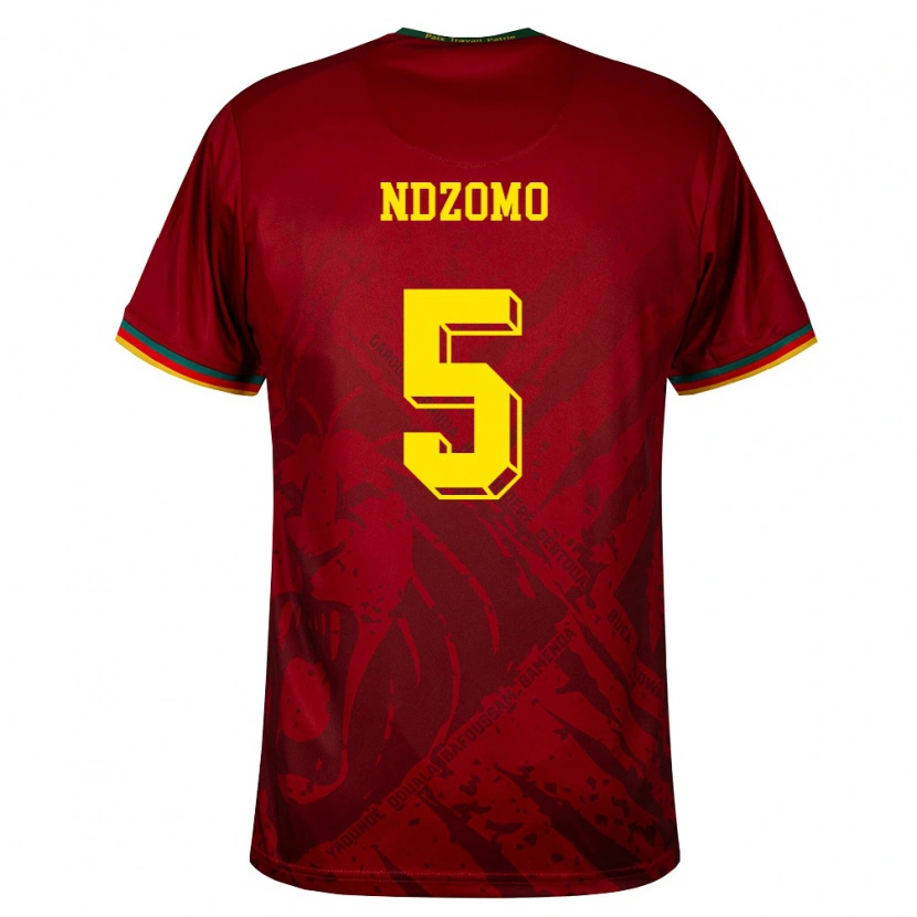 Danxen Women Cameroon Barnabe Ndzomo #5 Deep Red Green Yellow Away Jersey 26-28 T-Shirt
