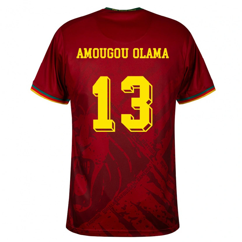 Danxen Women Cameroon Maurel Amougou Olama #13 Deep Red Green Yellow Away Jersey 26-28 T-Shirt