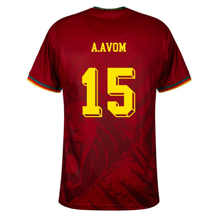 Danxen Women Cameroon Arthur Avom #15 Deep Red Green Yellow Away Jersey 26-28 T-Shirt