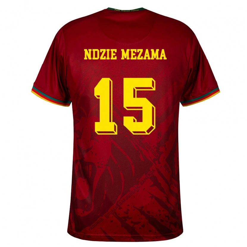 Danxen Women Cameroon Fabrice Ndzie Mezama #15 Deep Red Green Yellow Away Jersey 26-28 T-Shirt