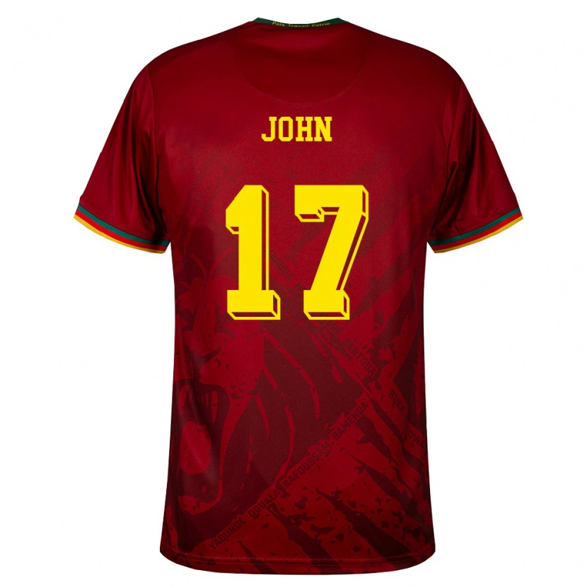 Danxen Women Cameroon Nchindo John #17 Deep Red Green Yellow Away Jersey 26-28 T-Shirt