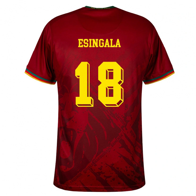 Danxen Women Cameroon Georges Esingala #18 Deep Red Green Yellow Away Jersey 26-28 T-Shirt