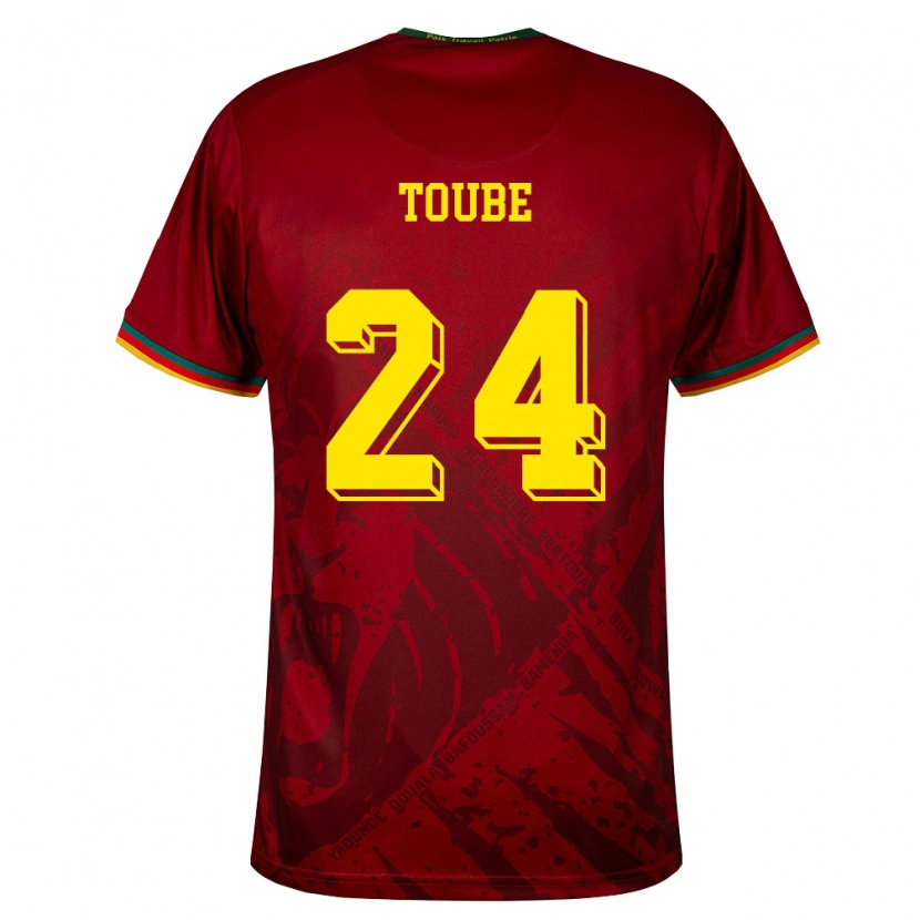 Danxen Women Cameroon Godefroy Toube #24 Deep Red Green Yellow Away Jersey 26-28 T-Shirt
