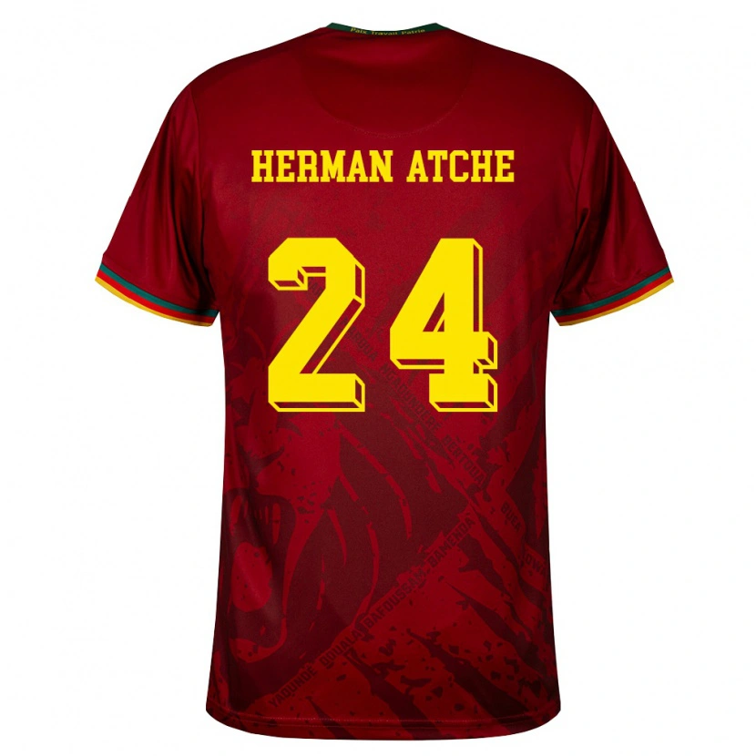 Danxen Women Cameroon Miguel Herman Atche #24 Deep Red Green Yellow Away Jersey 26-28 T-Shirt