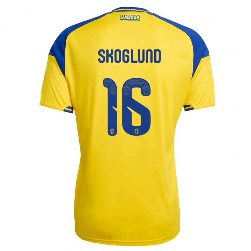 Danxen Kid Sweden Hampus Skoglund #16 Yellow Blue White Home Jersey 26-28 T-Shirt