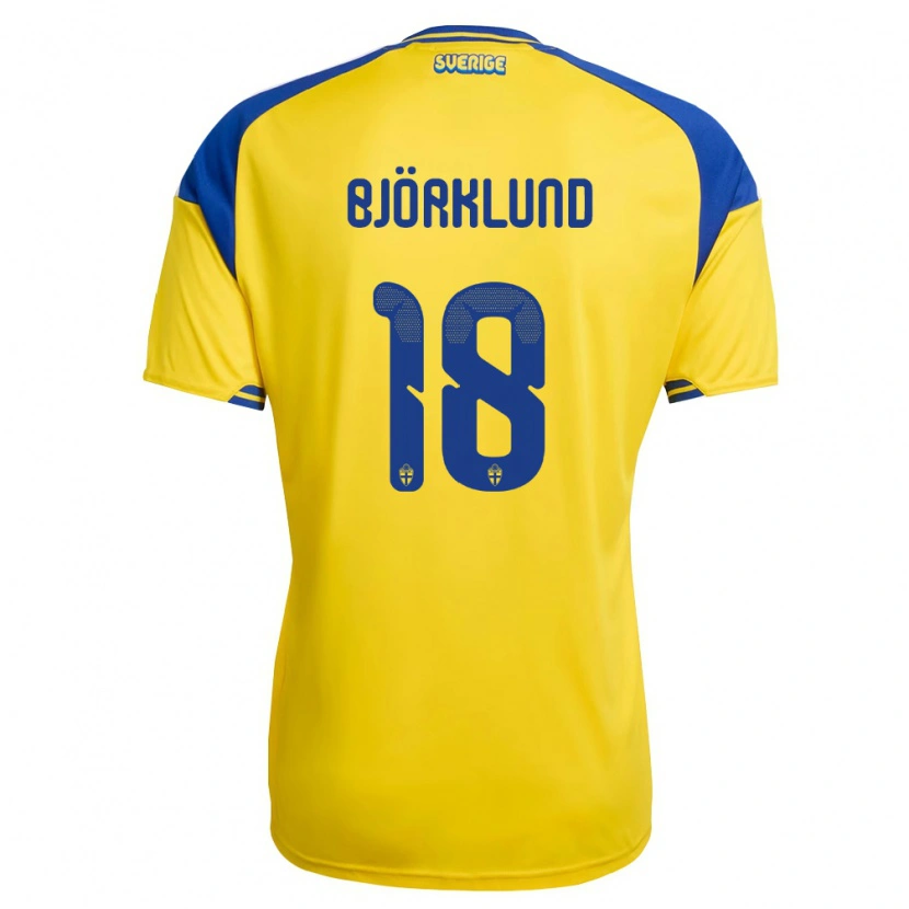 Danxen Kid Sweden Lukas Björklund #18 Yellow Blue White Home Jersey 26-28 T-Shirt
