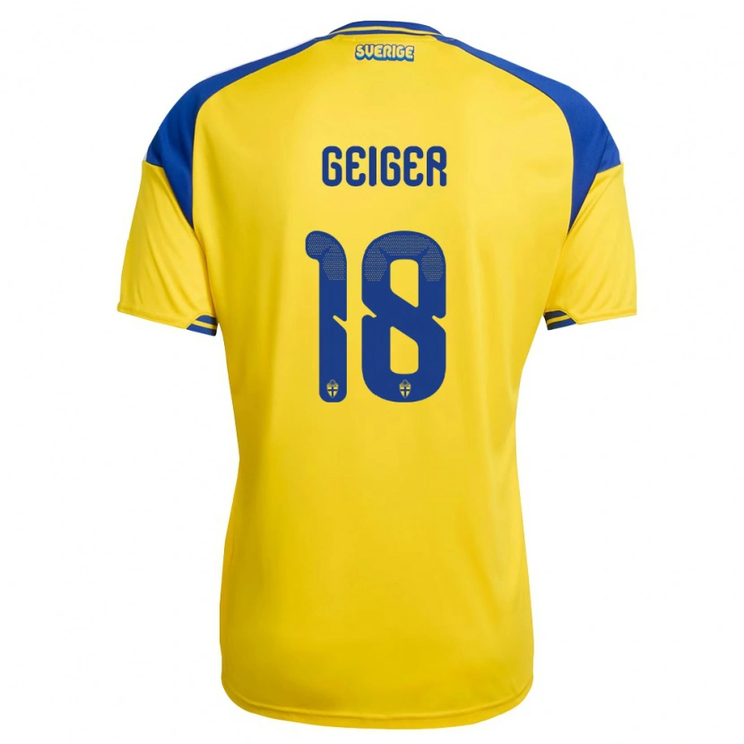 Danxen Kid Sweden Yannick Geiger #18 Yellow Blue White Home Jersey 26-28 T-Shirt