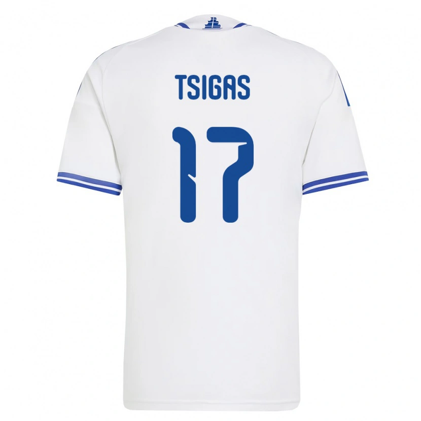 Danxen Kid Greece Stefanos Tsigas #17 White Blue Home Jersey 26-28 T-Shirt