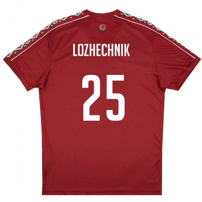 Danxen Kid Belarus Dmitriy Lozhechnik #25 Deep Red White Home Jersey 26-28 T-Shirt