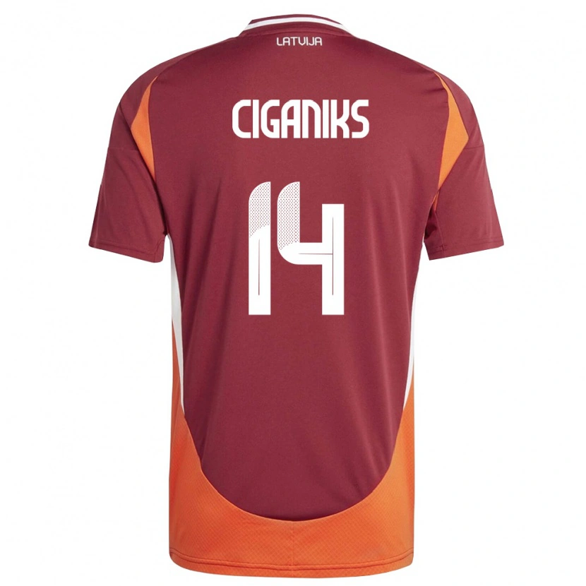 Danxen Kid Latvia Andrejs Ciganiks #14 Deep Red White Orange Home Jersey 26-28 T-Shirt
