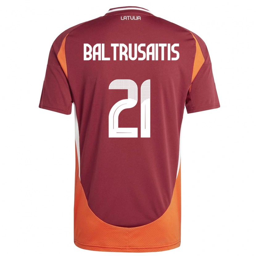 Danxen Kid Latvia Deivids Baltrusaitis #21 Deep Red White Orange Home Jersey 26-28 T-Shirt