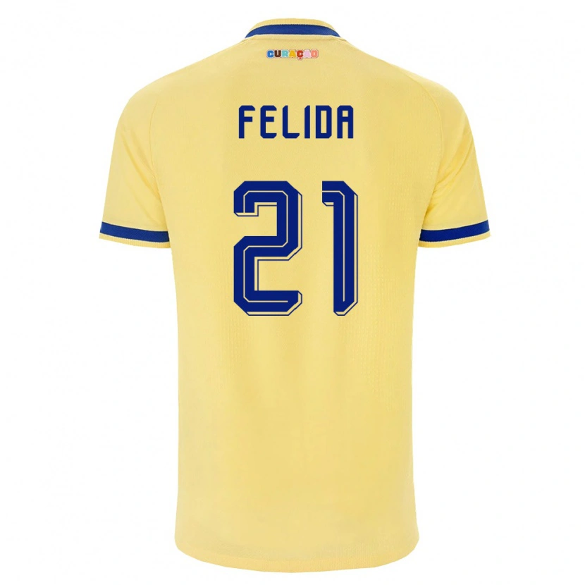 Danxen Kid Curaçao Kevin Felida #21 Yellow Navy Pink Away Jersey 26-28 T-Shirt