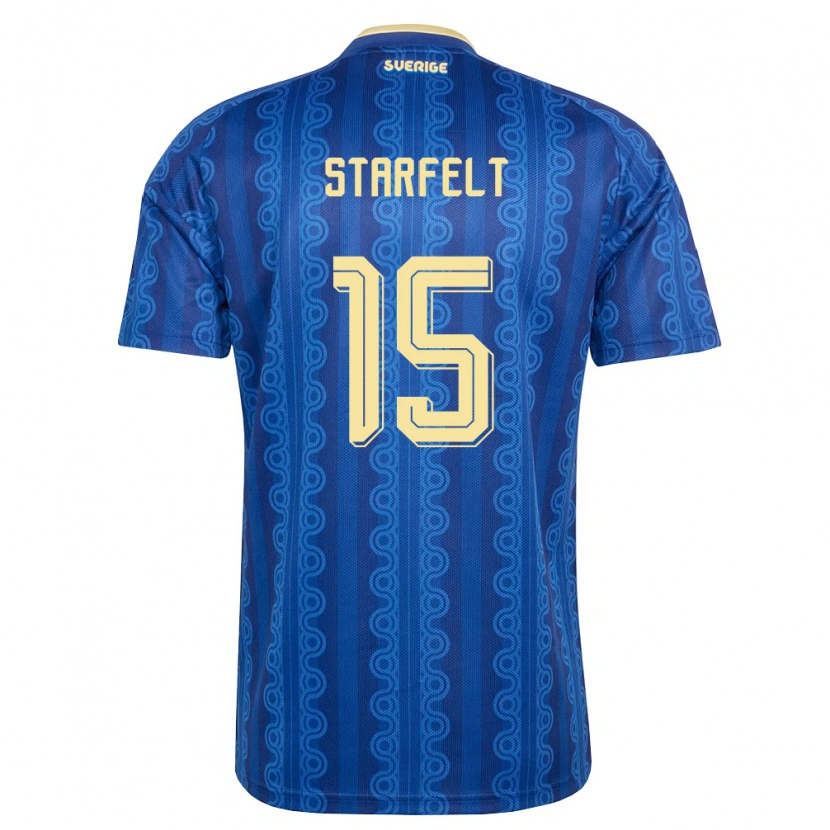 Danxen Kid Sweden Carl Starfelt #15 Blue Navy Yellow Away Jersey 26-28 T-Shirt