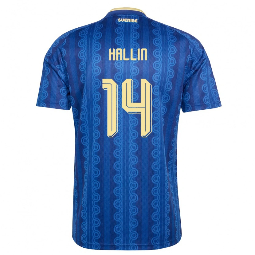 Danxen Kid Sweden Malte Hallin #14 Blue Navy Yellow Away Jersey 26-28 T-Shirt