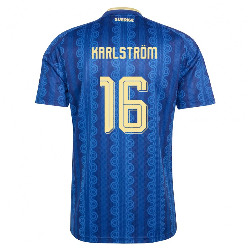 Danxen Kid Sweden Jesper Karlström #16 Blue Navy Yellow Away Jersey 26-28 T-Shirt