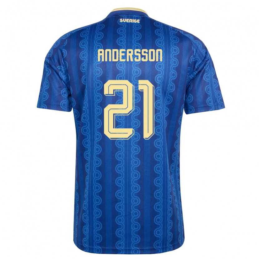 Danxen Kid Sweden Alexander Andersson #21 Blue Navy Yellow Away Jersey 26-28 T-Shirt