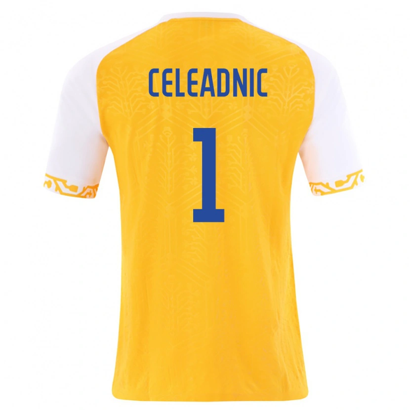 Danxen Kid Moldova Dumitru Celeadnic #1 Yellow White Away Jersey 26-28 T-Shirt