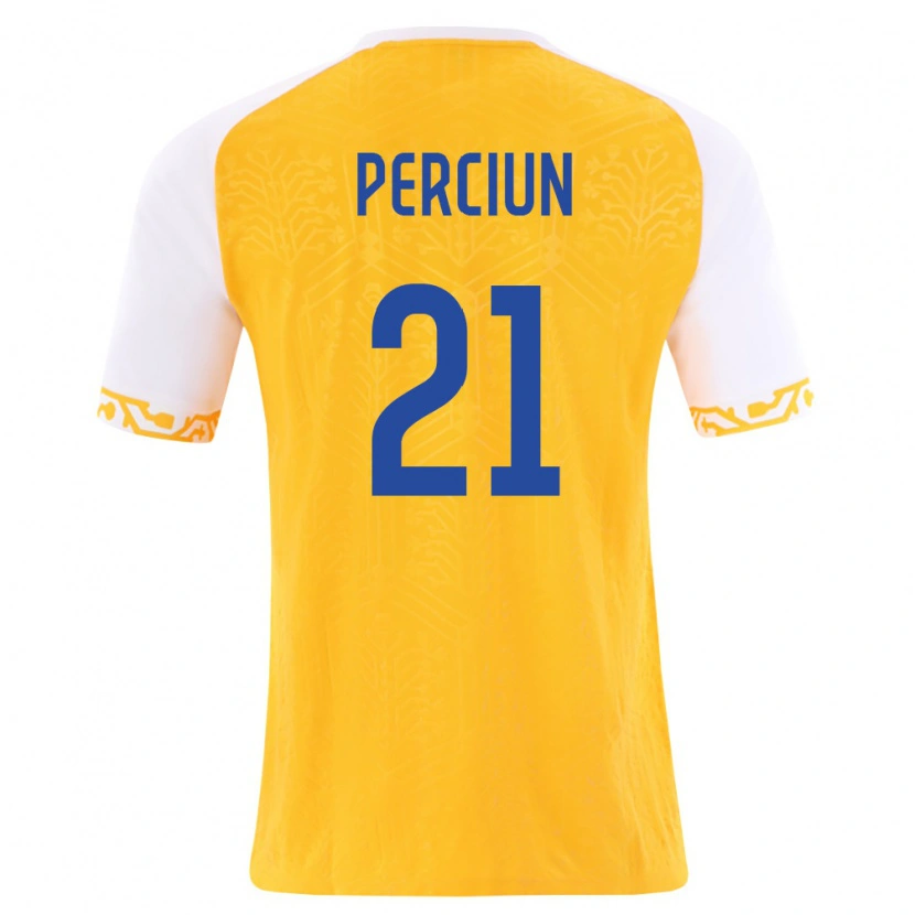 Danxen Kid Moldova Sergiu Perciun #21 Yellow White Away Jersey 26-28 T-Shirt