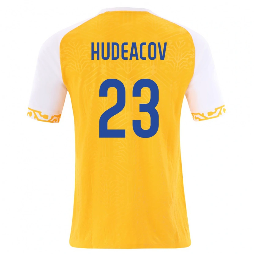 Danxen Kid Moldova Andrei Hudeacov #23 Yellow White Away Jersey 26-28 T-Shirt