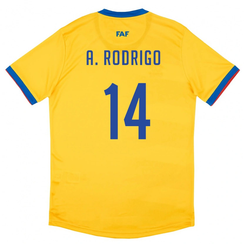 Danxen Kid Andorra Arón Rodrigo #14 Yellow Blue Red Away Jersey 26-28 T-Shirt