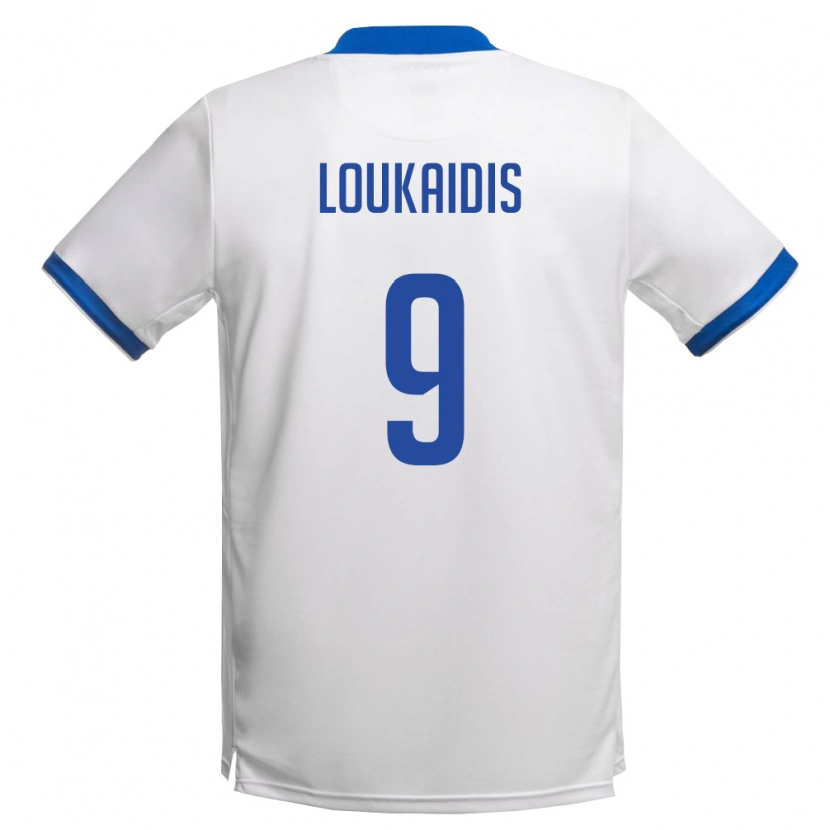 Danxen Kid Cyprus Christos Loukaidis #9 White Royal Blue Away Jersey 26-28 T-Shirt