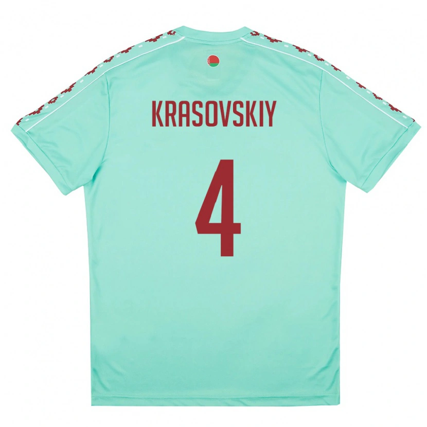 Danxen Kid Belarus Vladislav Krasovskiy #4 Light Green Burgundy Away Jersey 26-28 T-Shirt