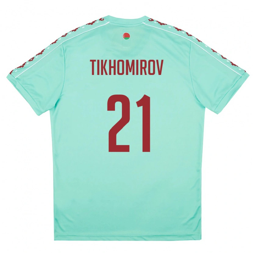 Danxen Kid Belarus Ivan Tikhomirov #21 Light Green Burgundy Away Jersey 26-28 T-Shirt