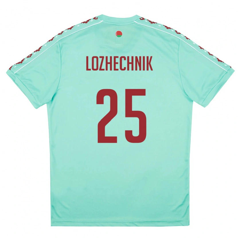 Danxen Kid Belarus Dmitriy Lozhechnik #25 Light Green Burgundy Away Jersey 26-28 T-Shirt