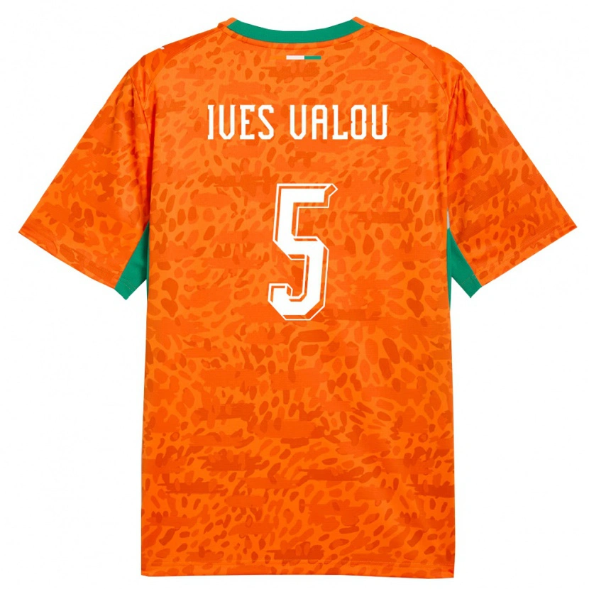 Danxen Men Ivory Coast Jean Ives Valou #5 Orange Green White Home Jersey 26-28 T-Shirt