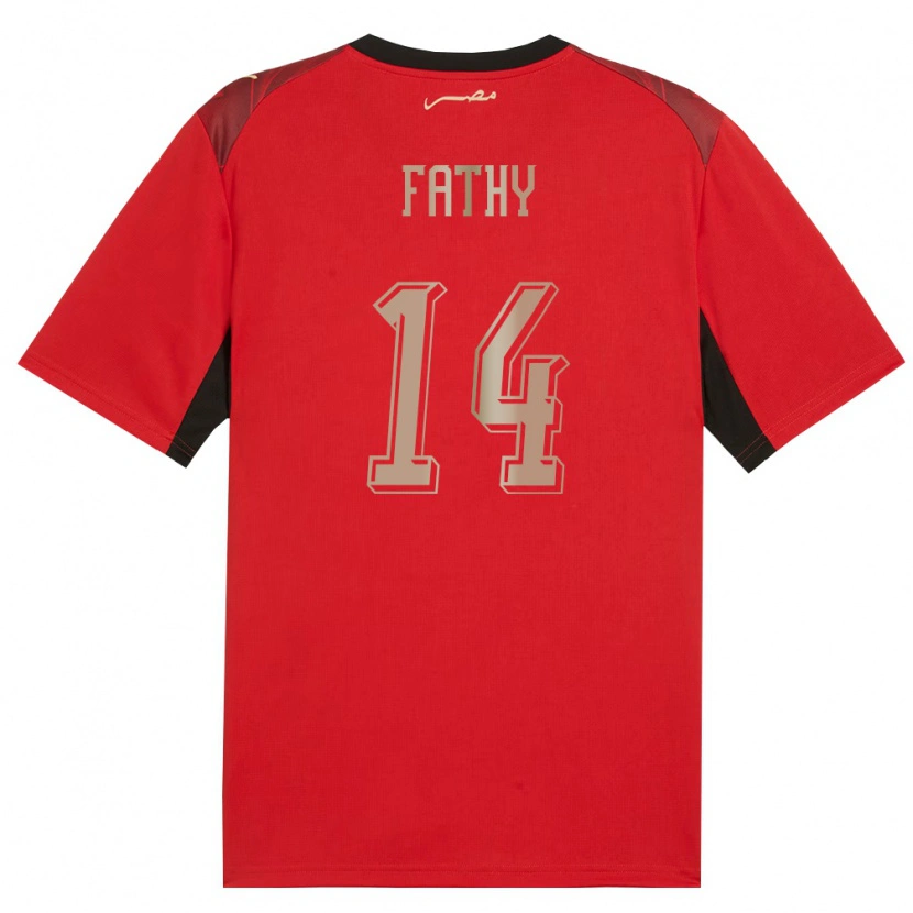 Danxen Men Egypt Hamdy Fathy #14 Red Black Gold Home Jersey 26-28 T-Shirt