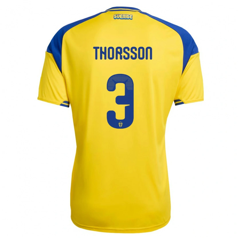Danxen Men Sweden Hampus Thorsson #3 Yellow Blue White Home Jersey 26-28 T-Shirt