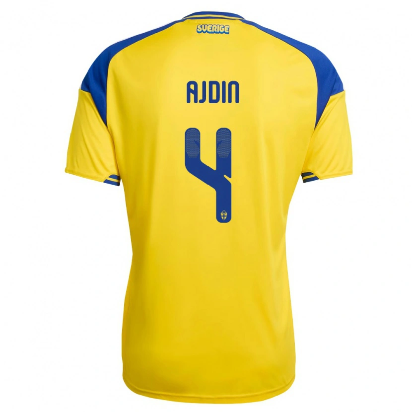 Danxen Men Sweden Gjan Ajdin #4 Yellow Blue White Home Jersey 26-28 T-Shirt