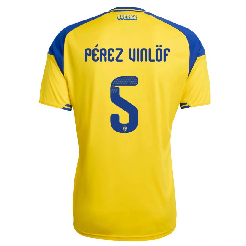 Danxen Men Sweden Matteo Pérez Vinlöf #5 Yellow Blue White Home Jersey 26-28 T-Shirt