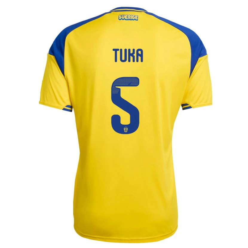 Danxen Men Sweden Matej Tuka #5 Yellow Blue White Home Jersey 26-28 T-Shirt