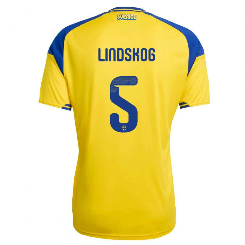 Danxen Men Sweden Hugo Lindskog #5 Yellow Blue White Home Jersey 26-28 T-Shirt