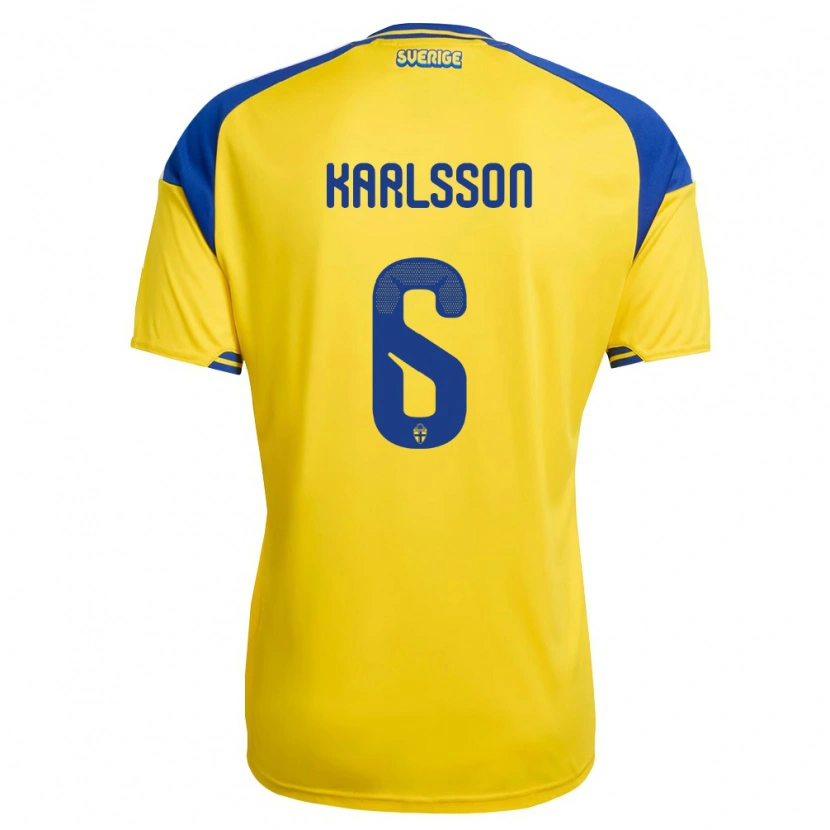 Danxen Men Sweden Markus Karlsson #6 Yellow Blue White Home Jersey 26-28 T-Shirt