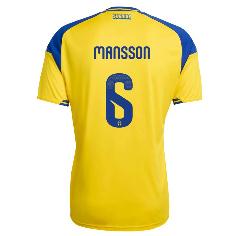 Danxen Men Sweden Oliver Månsson #6 Yellow Blue White Home Jersey 26-28 T-Shirt