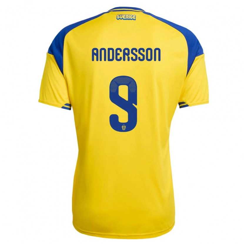 Danxen Men Sweden Åke Andersson #9 Yellow Blue White Home Jersey 26-28 T-Shirt