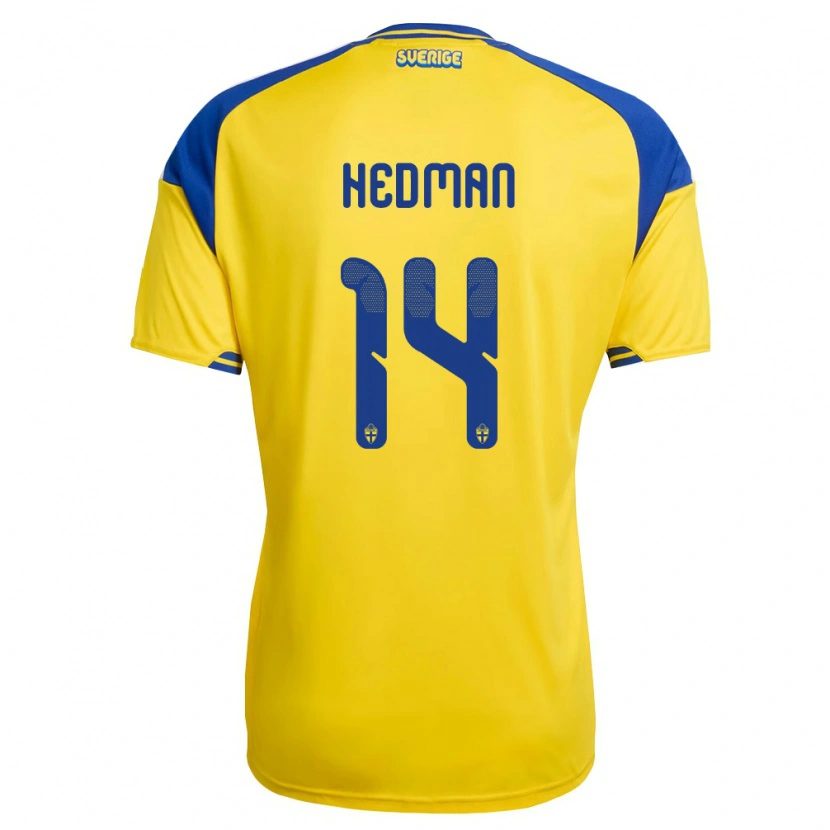 Danxen Men Sweden Melwin Hedman #14 Yellow Blue White Home Jersey 26-28 T-Shirt