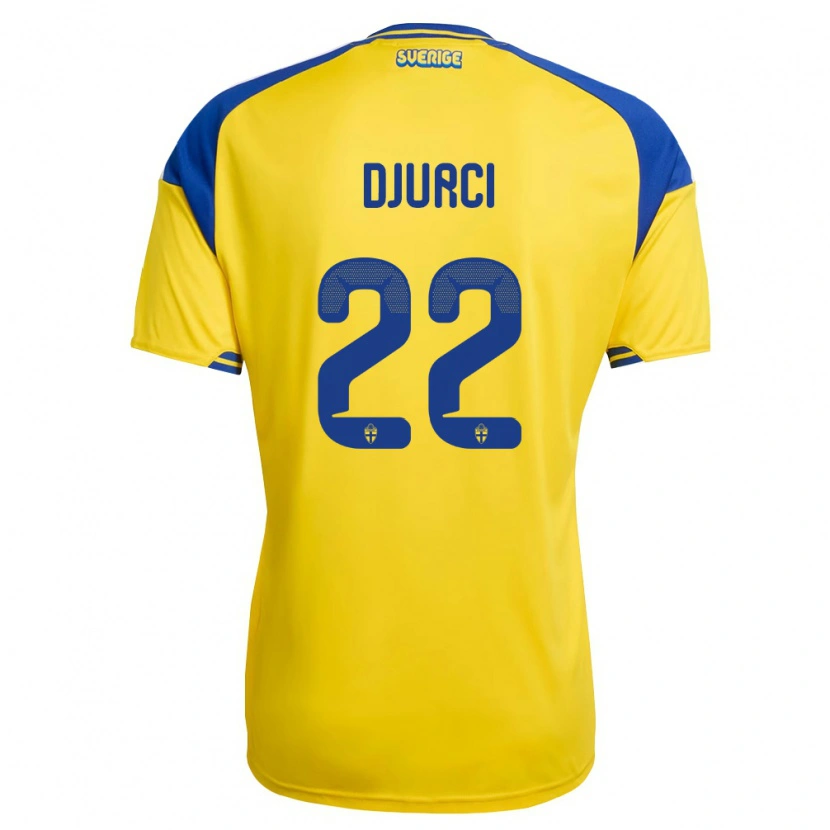 Danxen Men Sweden Oliver Djurci #22 Yellow Blue White Home Jersey 26-28 T-Shirt