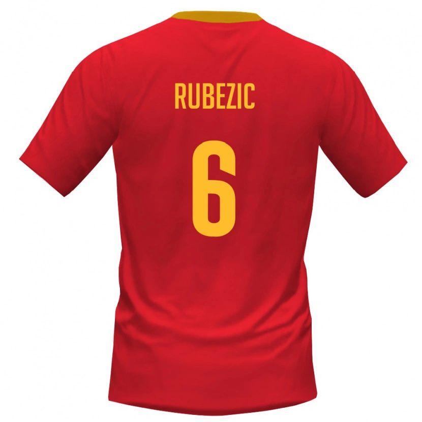 Danxen Men Montenegro Slobodan Rubežić #6 Red Yellow Home Jersey 26-28 T-Shirt