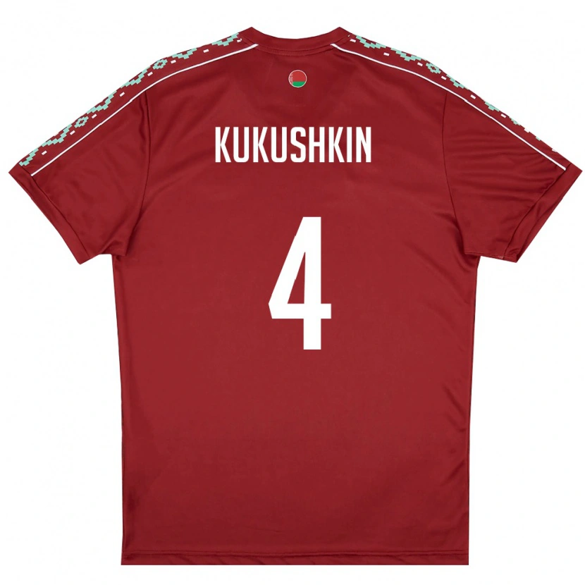 Danxen Men Belarus Georgiy Kukushkin #4 Deep Red White Home Jersey 26-28 T-Shirt